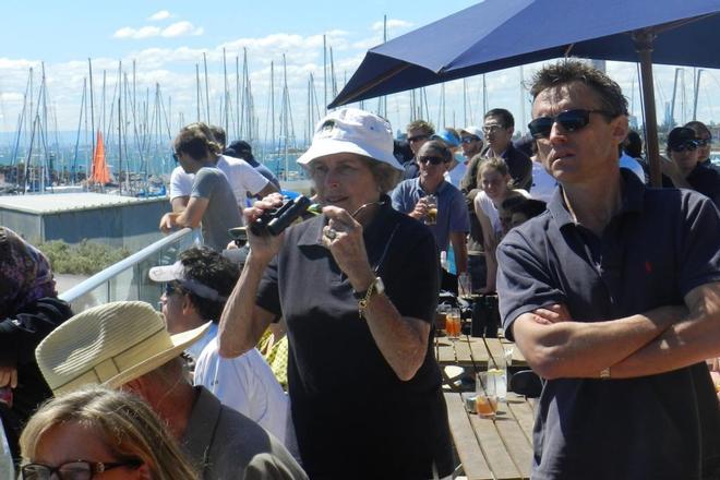 Spectators on the SYC deck overlooking the courses for Sail Sandy 2014. © Chris Furey